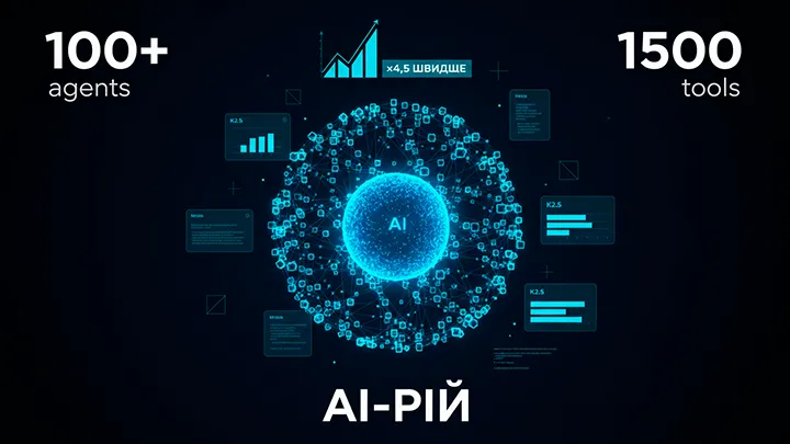 AI-рій Kimi K2.5 Agent Swarm (іллюстрація)