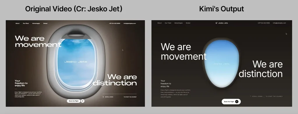 Демонстрація відтворення веб-сайту на основі відео © Moonshot AI